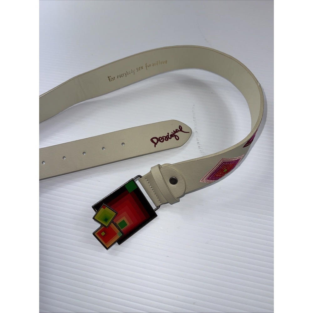 Unique Desigual Authentic White Brightly Embroidered Belt Boho